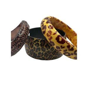 Set Of 3 Leopard Print Resin Bangle Bracelets For Women